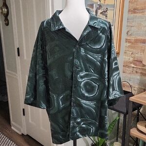 Novamen Men's Abstract Patterned Green Button Down Shirt Size XXL Holiday